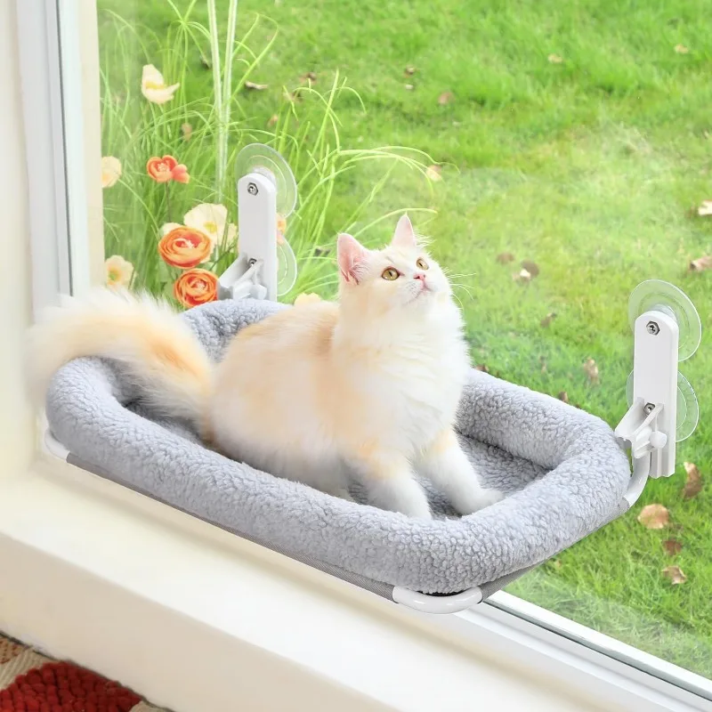 

Foldable Cat Window Hammock - Cordless, Pillowed Upholstered Bed, Sturdy Frame - Cat Window Perch for Large Cats and Kittens