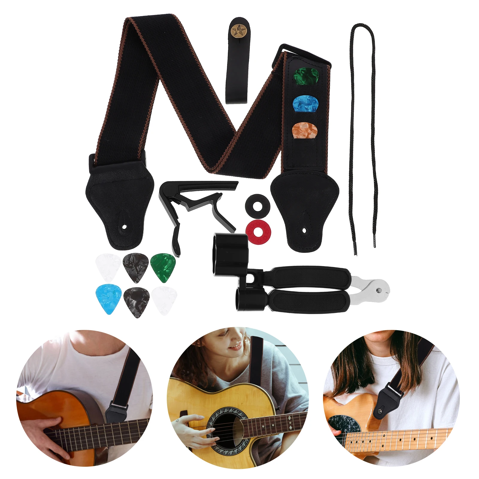 

Guitar Strap Set Accessories Kit Replacement Straps Electric Japanese Acoustic Neck for Capo