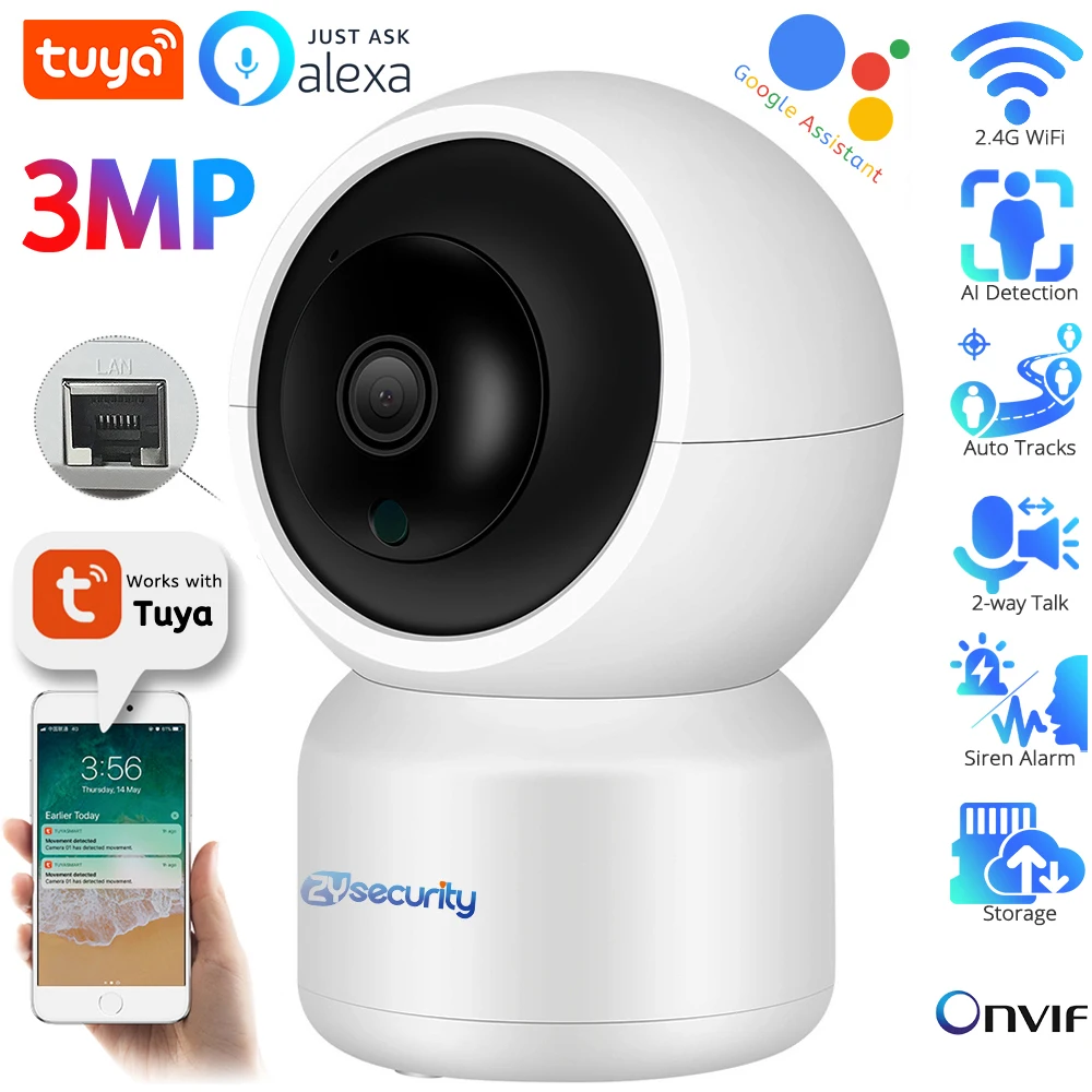 

3MP Крытый Tuya Wifi Камера Умный дом Авто Слежение IP Камера 2MP Облачное Хранилище Аудио Baby Monitor Беспроводные Камеры Наблюдения Работает с Alexa и Google Assistant