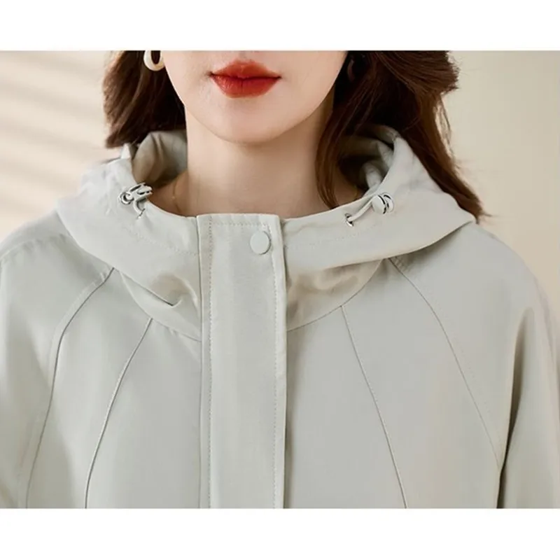 

Khaki Short Jacket Women 2025 Spring Autumn New Casual Loose Hooded Zipper Long Sleeves Windbreaker Coat Female Outerwear W1045