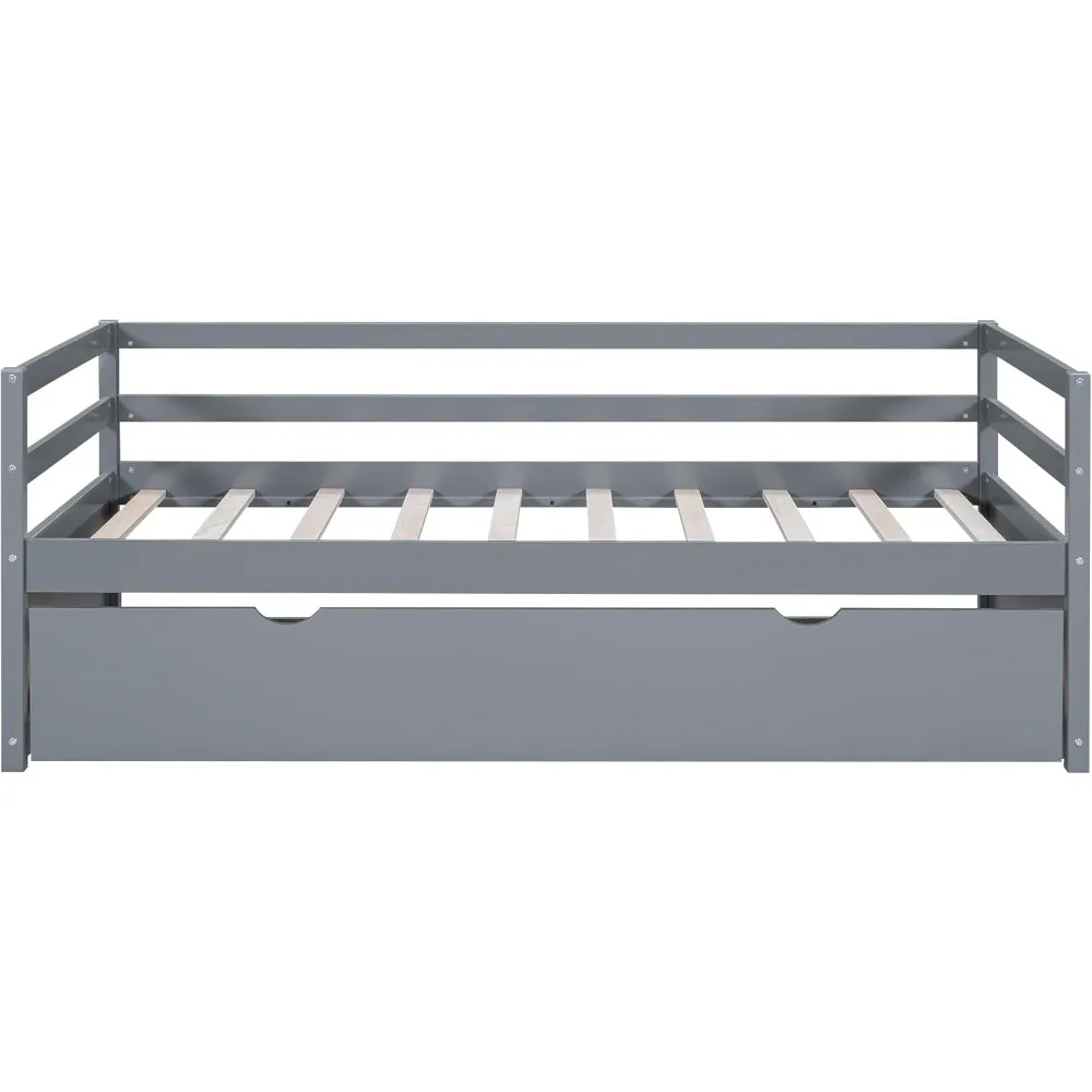 سرير نهاري مزدوج من Merax باللون الرمادي مع إطار سرير كابتن من الخشب الصلب