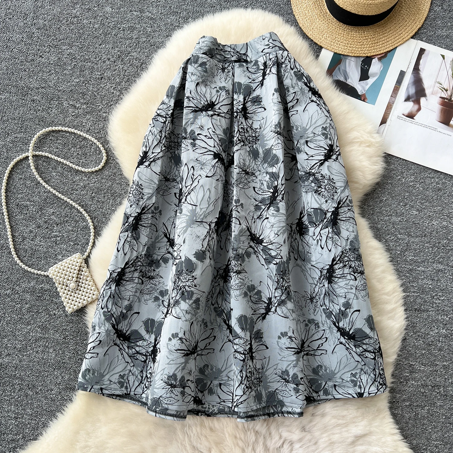 

Французская винтажная пышная юбка с цветочным принтом и высокой талией, юбки-миди, летние женские юбки