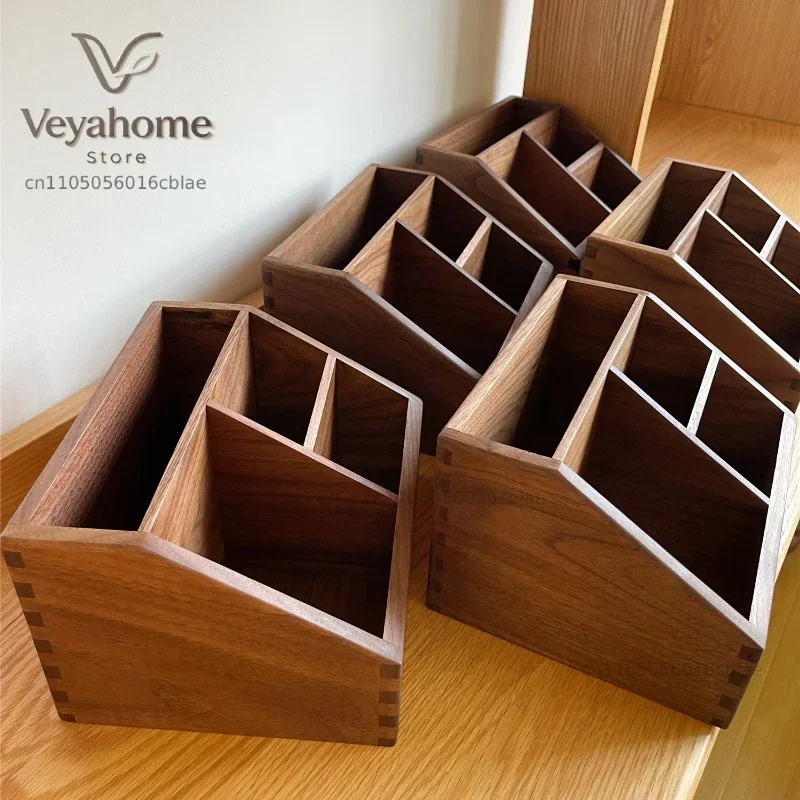 Multifunctional Office Storage Box High-End Solid Wood Desktop Organizer Cosmetic and Desk Accessories Box for Home