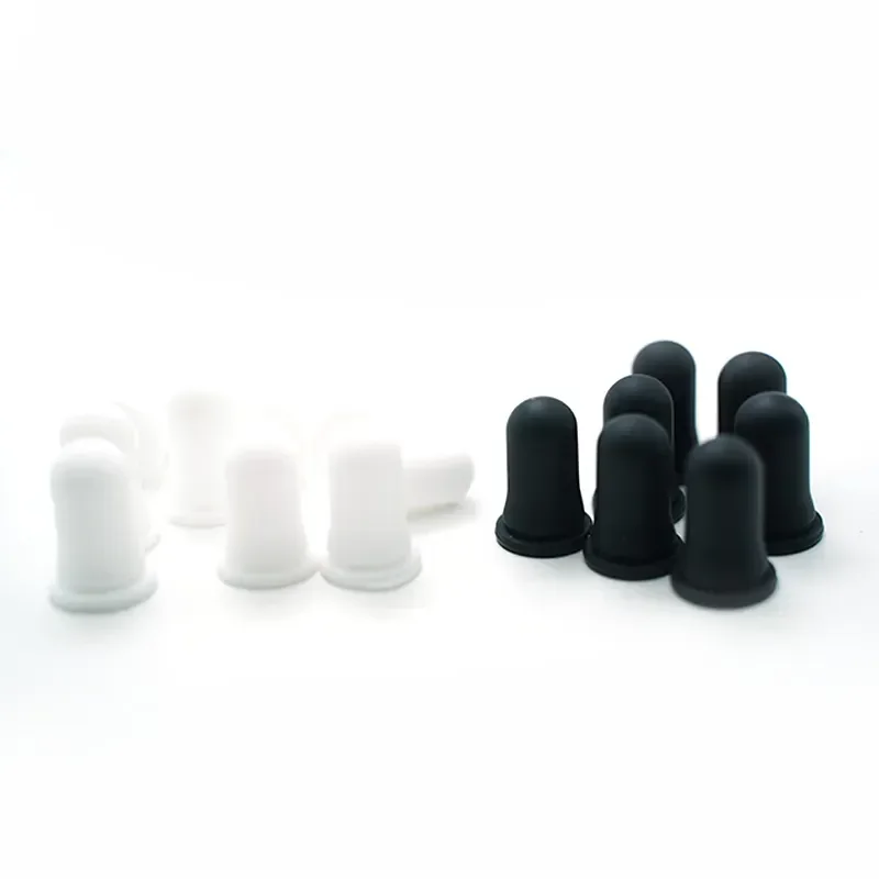 Kunststoff Kopf Dropper Öl Parfüm Flasche Nitril Injektion Silikon Kopf Gummi Kappe Schwarz Weiß Silikon Gummi Zitzen Dropper Kappe