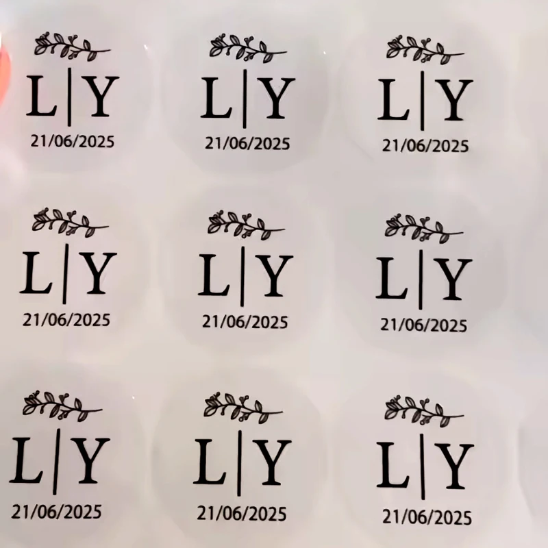 50 sztuk spersonalizowanych naklejek ślubnych Okrągła przezroczysta złota folia naklejka, niestandardowa etykieta ślubna naklejka z inicjałami i datami — zdjęcie 6