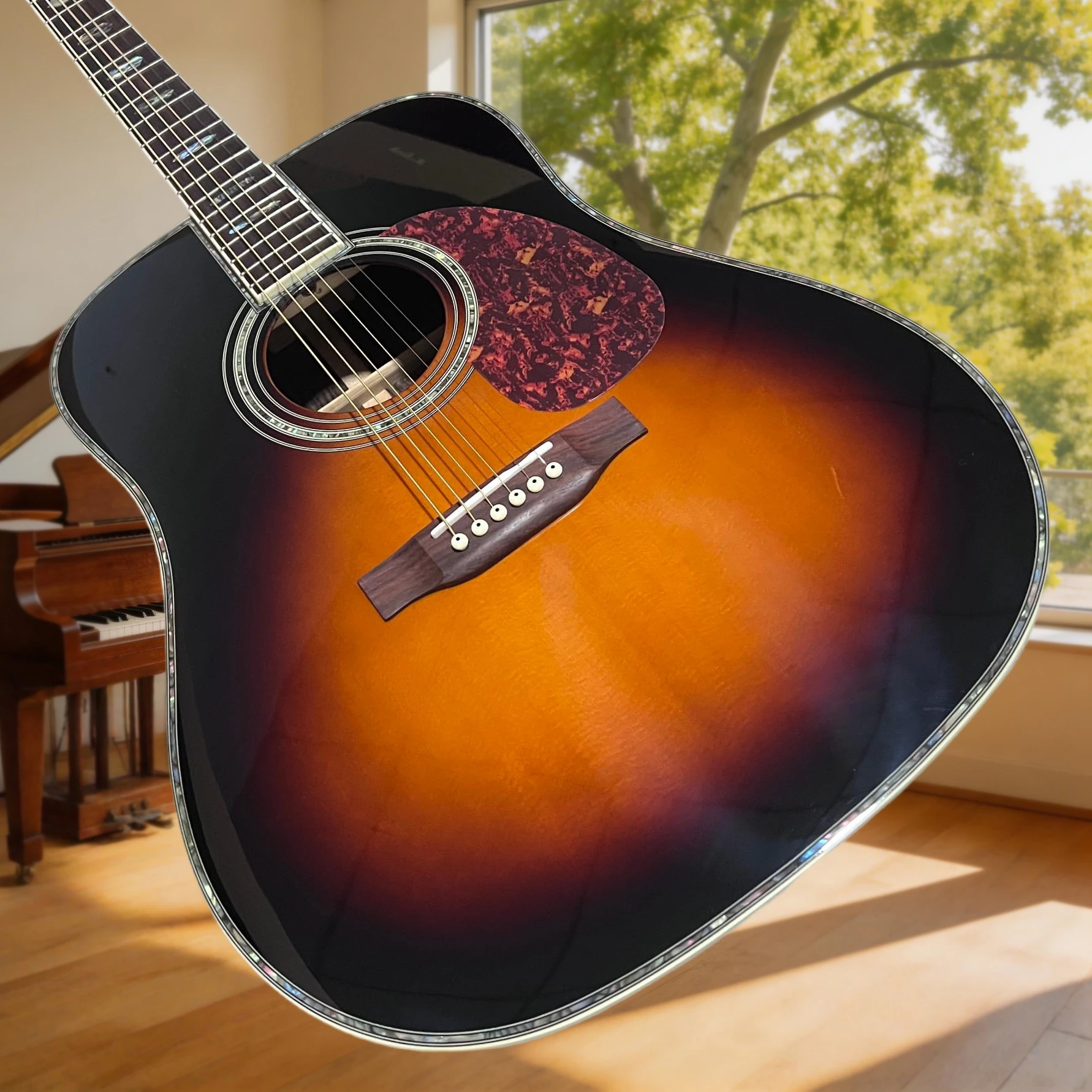 Free Shipping 41 Inch D45 Acoustic Guitar Sunburst Gloss Folk Guitar Wood Guitar Color Block Inlay Powerful  Tone Ideal Gift