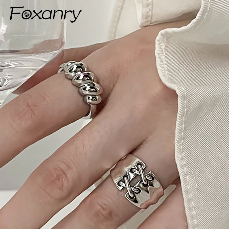 Foxanry 1 Pc Silver Color Personality Geometric Ring For Women Couples Vintage Creative Simple Birthday Jewelry Accessories Gift