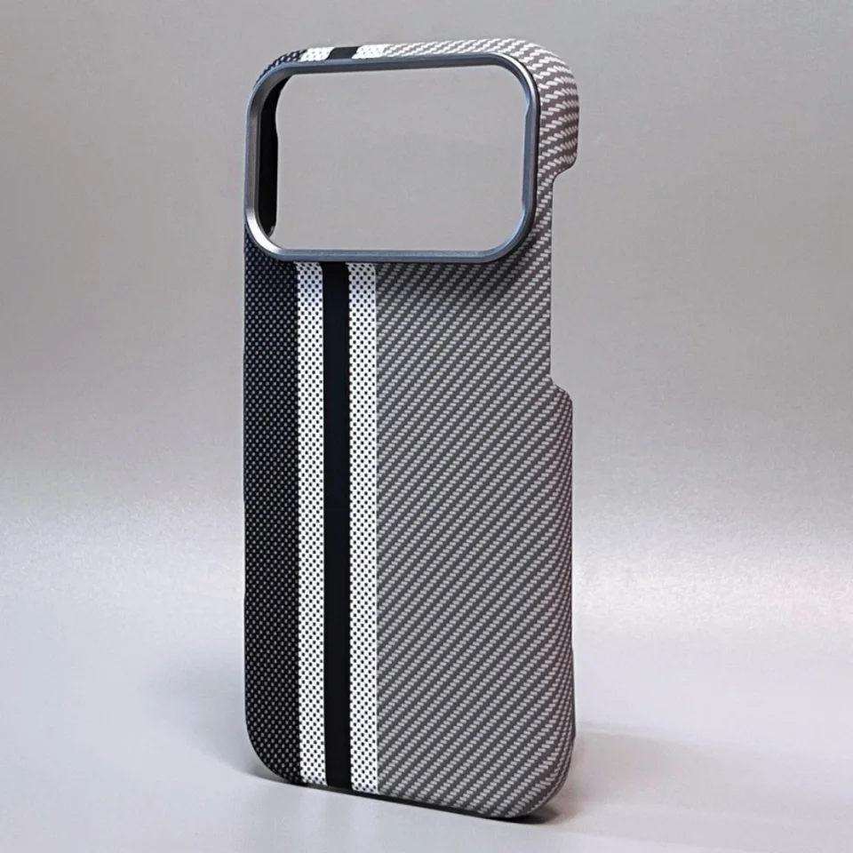 Funda magnética de fibra de kevlar de alta calidad para iPhone 17 16 15 14 18 Pro Max, con marco de metal para lente, a prueba de golpes 4