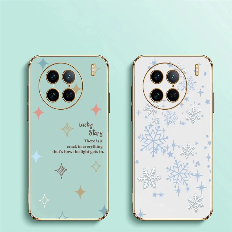 Fashion Cute Snowflakes Stars Case For Vivo X60 Pro Plus X21S X9 X80 X 60 X60Pro X23 Lxuury Plating Camera Lens Protection Cover