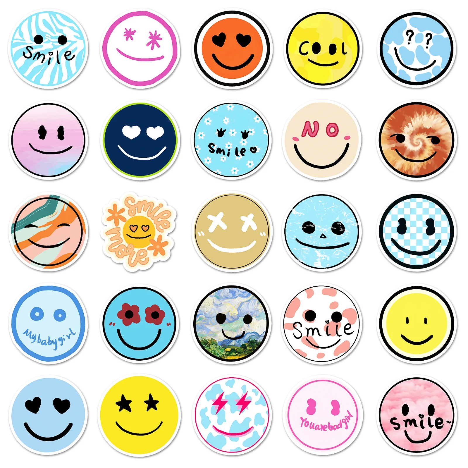 50/100Pcs INS Novelty Cartoon Cute Kawaii Smile Face Stickers PVC Waterproof Stickers Decals For Kids Boys Girls Toys Gifts