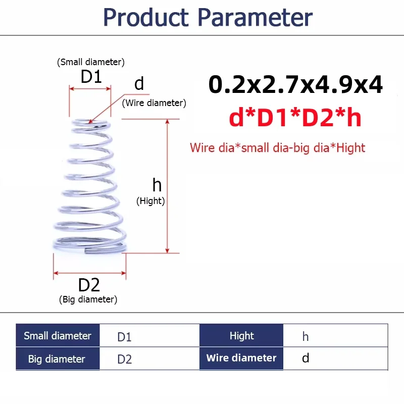 10PCS Tower Spring 304 Stainless Steel/Spring Steel Taper Wire Compression Spring Conical Wire Diameter 0.2~1mm
