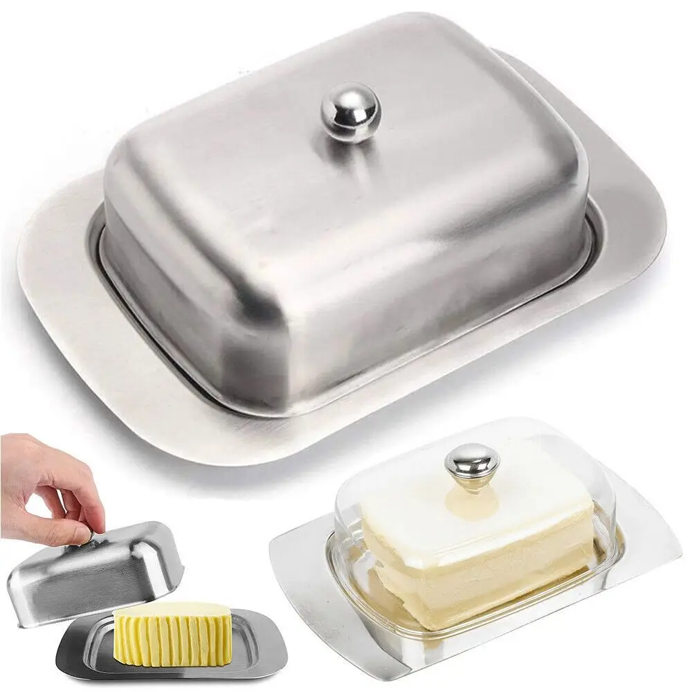 Abdichtungs-Buttertablett, Frischhaltebox mit großem Fassungsvermögen, Butterschale mit Deckel, Butterkonservierungskoffer aus Edelstahl