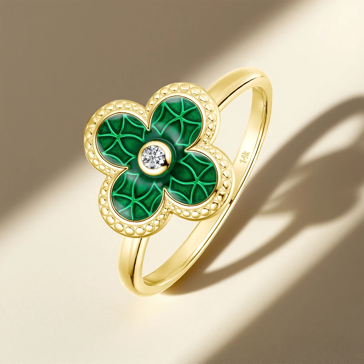 

Szjinao 14K Gold Four Leaf Clover Ring Green Luxury Designer Jewelry For Women With Certificate AU585 Wedding Gift Female Sale