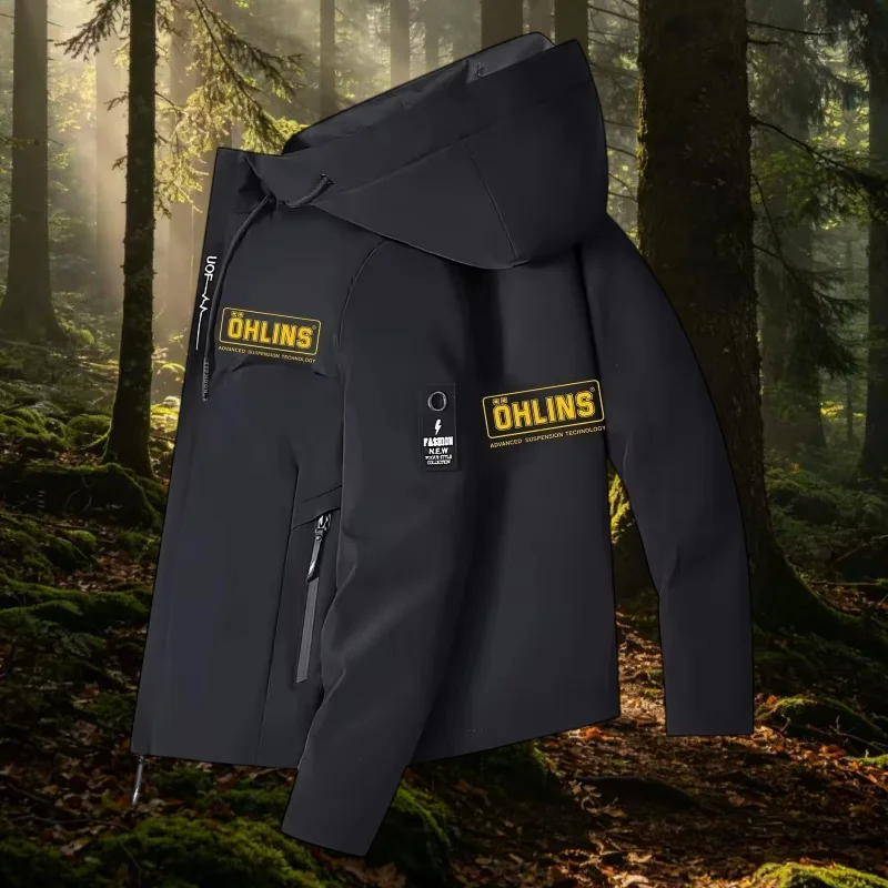2026 Trendy Men' Outdoor Adventure Windproof Hooded Jacket Autumn Daily Edition Letter Printed Lightweight Waterproof Zipper Top