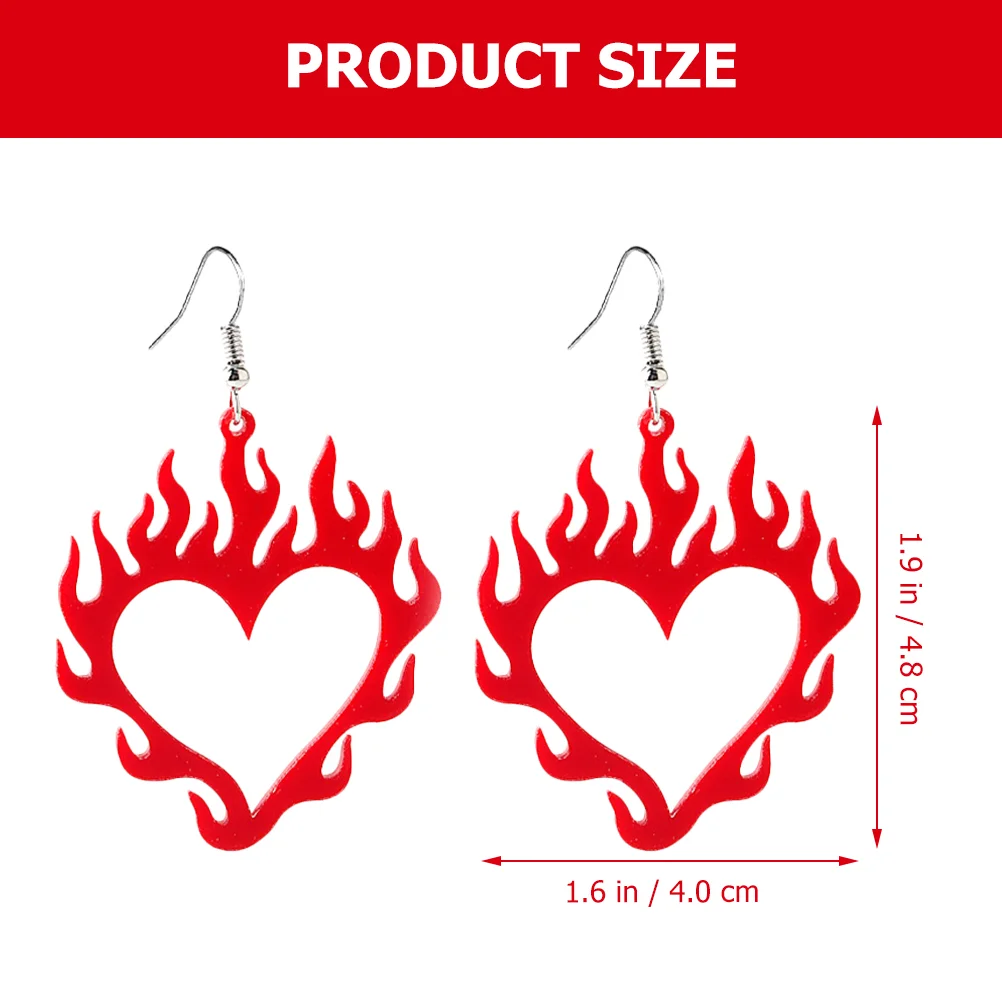 2 Pairs Earrings Drop Love Valentine's Day Valentines for Women Dangle Flame Aesthetic Hanging Statement