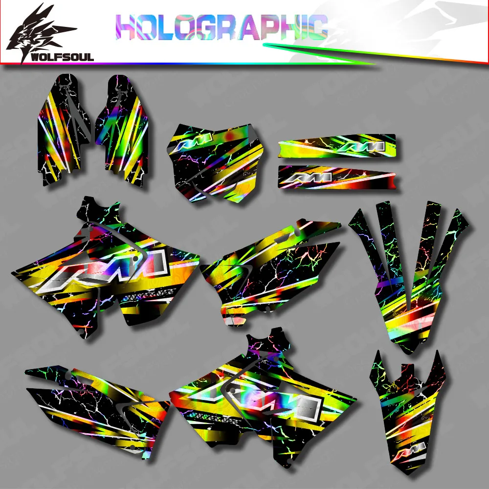 Motocross Holographic Background Decals Graphics Stickers For SUZUKI 125-250 RM 2001 2002 2003 2004 2005 2006 2007 2008 Custom