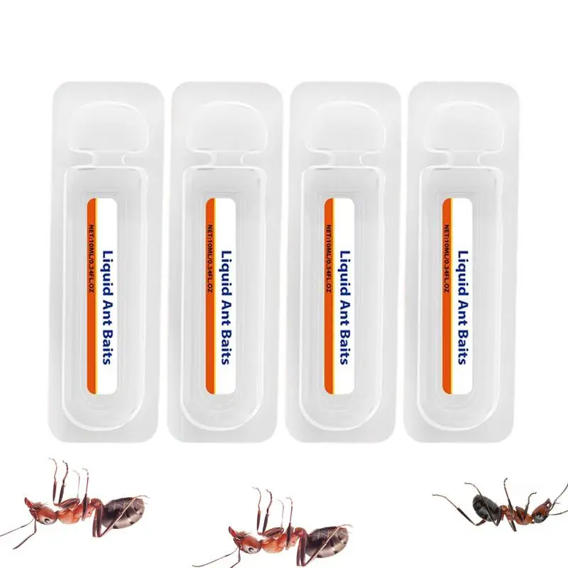 Cebos líquidos para hormigas, 4X10ml, trampas para hormigas, estaciones de cebo seguras para mascotas para reducir y quitar colonias para el hogar, jardín, cocina, patio, granja, Hotel