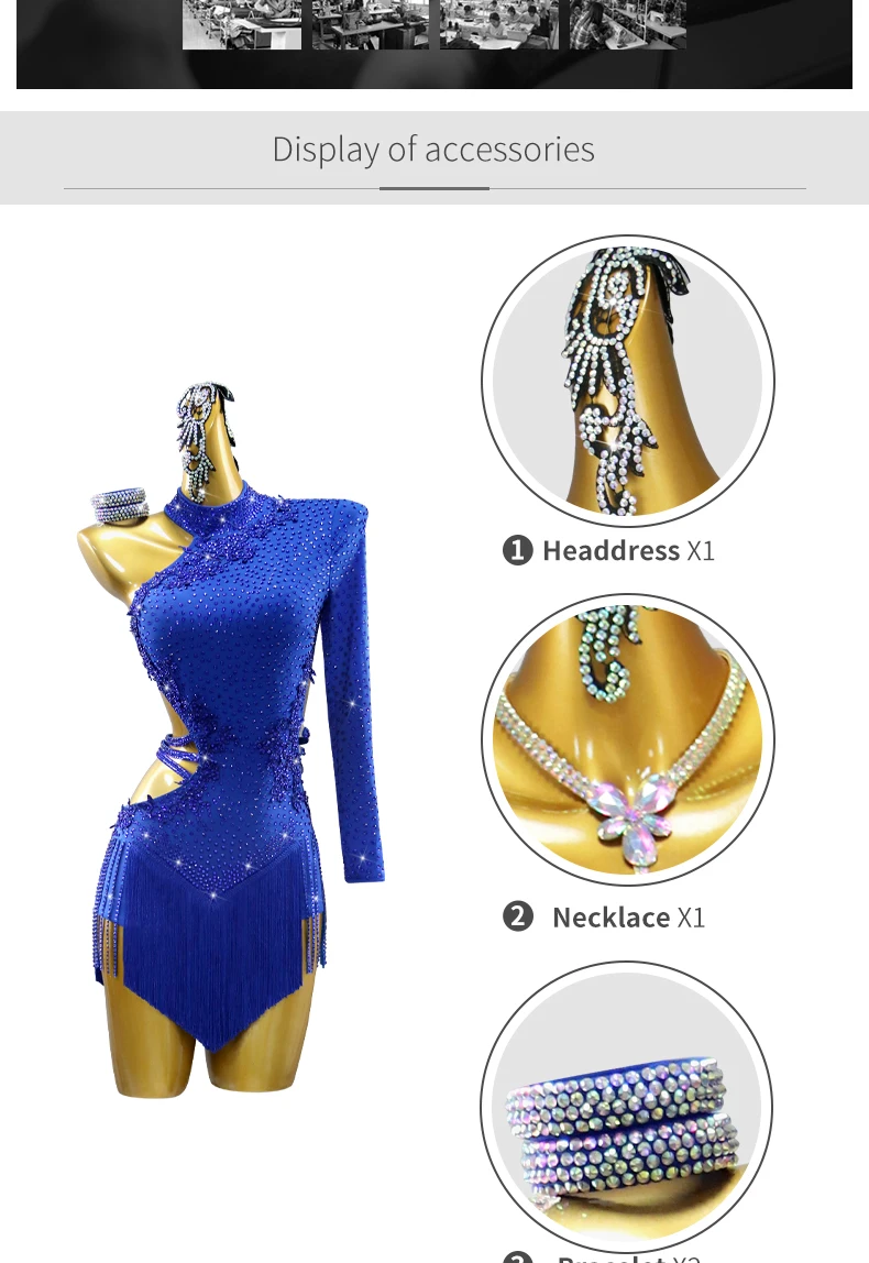 Lateinamerikanische Tanzkleider, Abend- und Übungskleidung, Wettkampfkleidung, amerikanischer Sportanzug, Mädchen-Abendgarderobe, Damen-Bühnen- und Partykleidung, kurzes Kostüm. – Detail 4