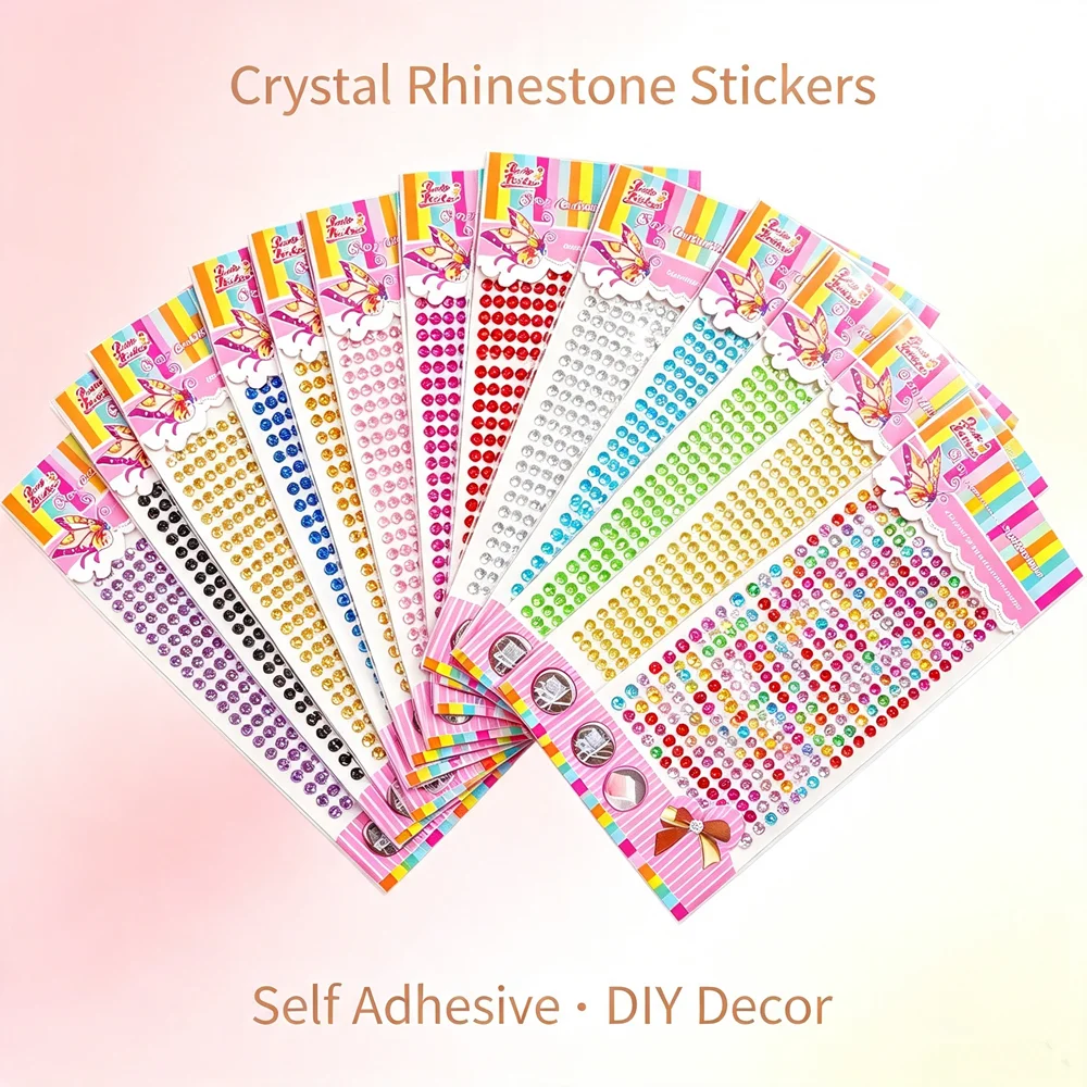 345/437 Acrylic Self Adhesive Rhinestone Sticker Colorful Crystal Gem Diamond Sticker Sheet Bling Craft Stickers for Kids DIY