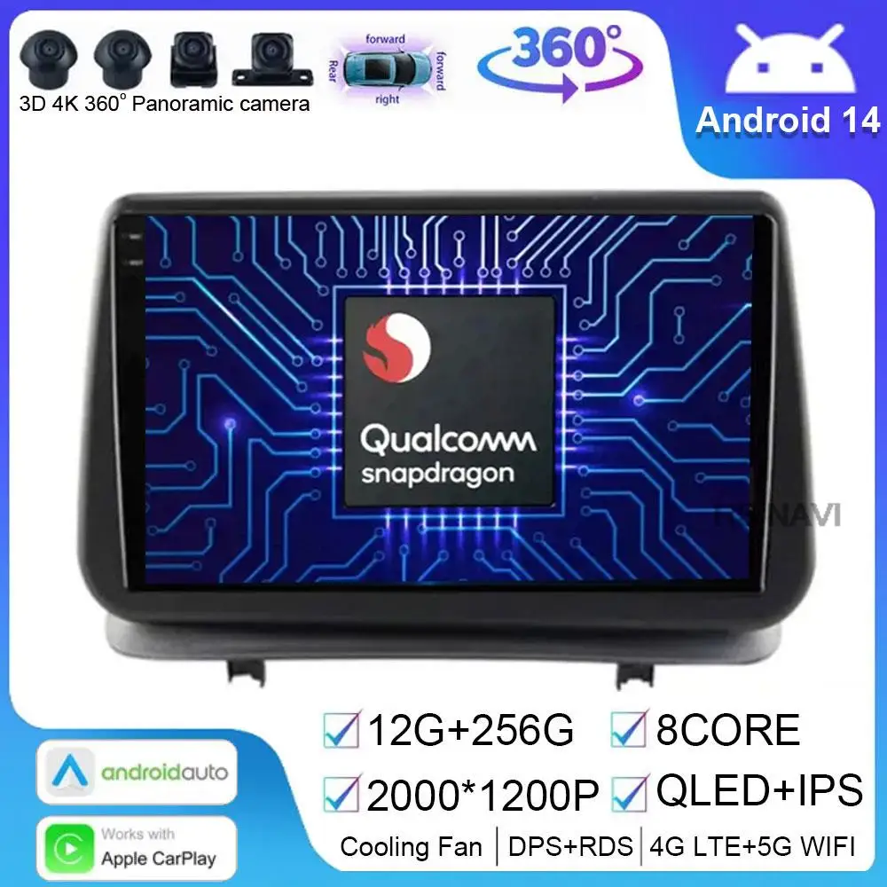 Leitor multimídia carro para Renault Clio 3, Android 14, navegação GPS, auto estéreo, DSP, BT Audio, Video Player, Renault Clio 3 2005-2014, 2Din