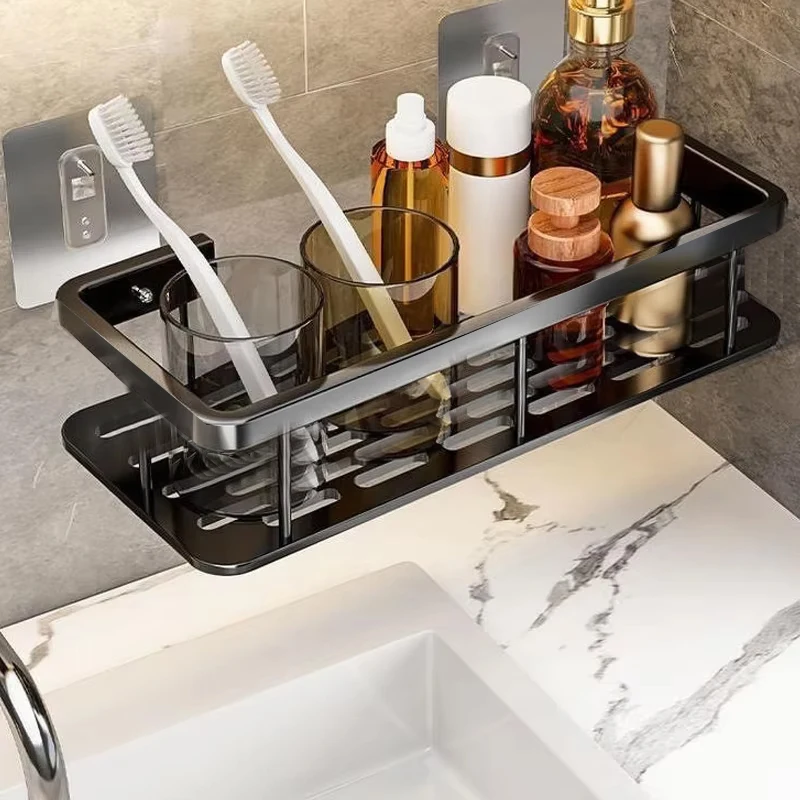 Punch-freies Badezimmer Regal Regale Wand Shampoo Lagerung Rack Für Küche Halter Platz Aluminium Bad Organizer Zubehör