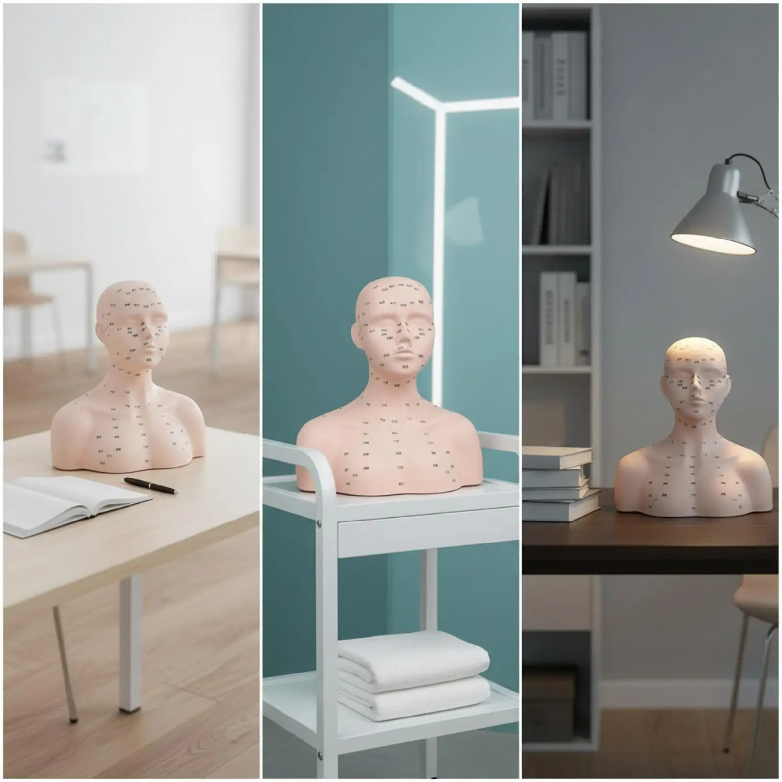 Cosmetology Practice Mannequin Head with Acupoint Markings for Facial Massage Training Realistic PVC Shoulder Model