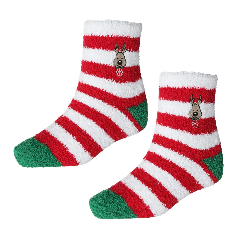 

Warm Thick Winter Autumn Indoor Floor Striped Santa Claus Hosiery Coral Fleece Socks Women Fluffy Socks Christmas Velvet Socks