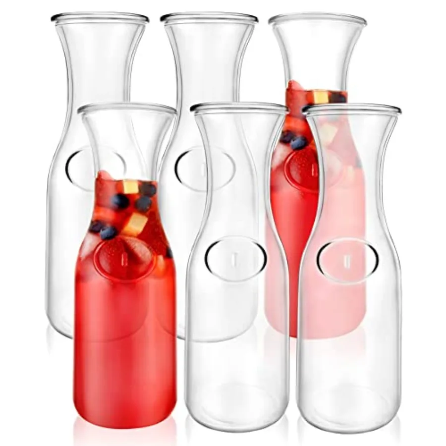

Lux Glass Carafe Set, 1 L Drink Pitcher and Wine Decanter, Mimosa Bar Carafes and Juice Glasses, Easy Pour Bottles, 34 oz
