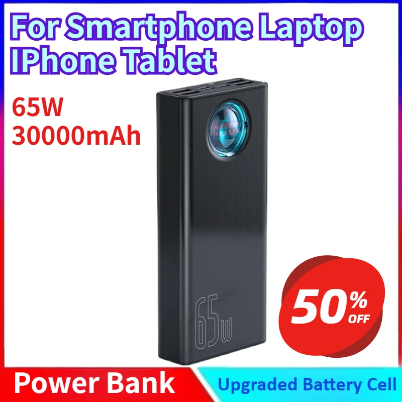 New Power Bank 65W 30000mAh PD Quick Charge FCP SCP Powerbank Portable External Charger For Smartphone Laptop iPhone Tablet
