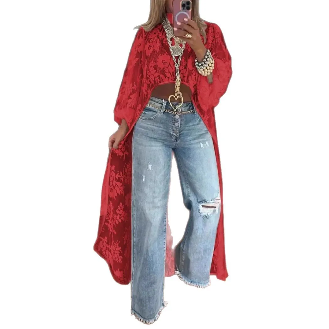 Spring Summer Fashion Solid Color Lace Shirt Women's Sexy Perspective Turtleneck Irregular Holiday Top Elegant Dress Women's Y2k