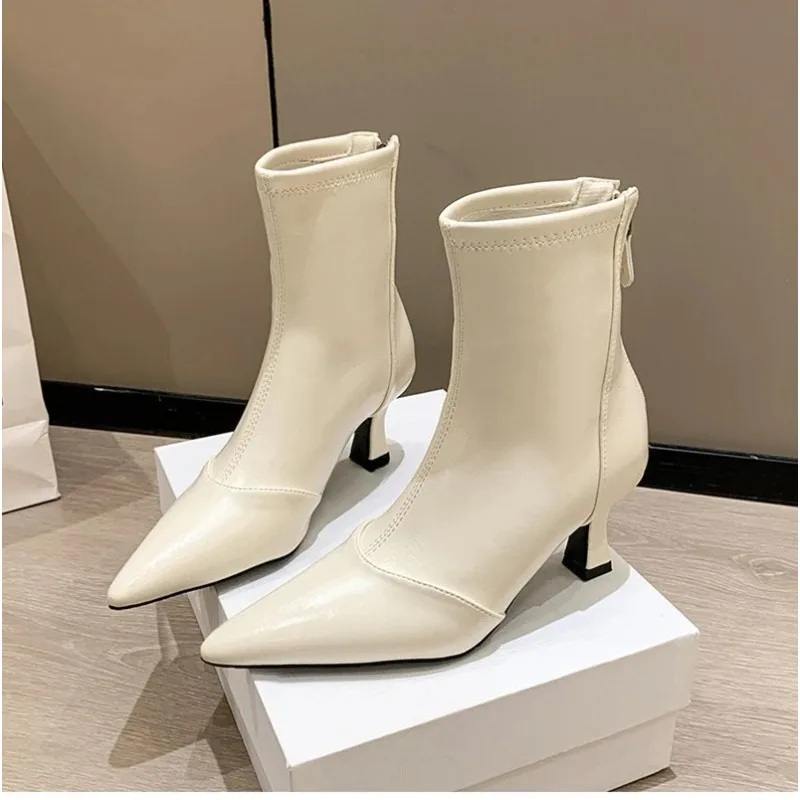 

High End Women Leather Boot Luxury French Style Ankle Boot Designer High Heeled Boots for Woman Elegant Casual Shoes Botas Mujer