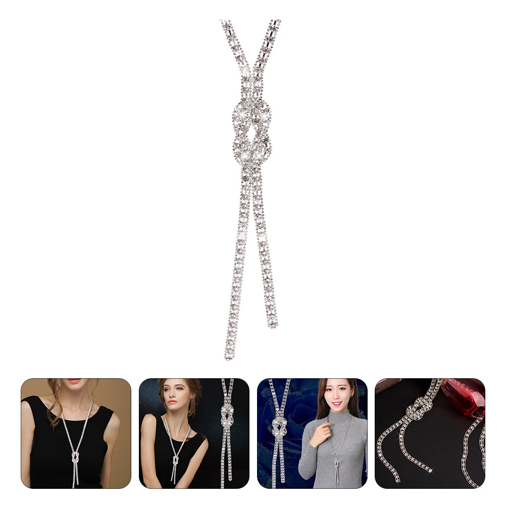 

Rhinestone Necklace Long Pendant Winter Choker Sweater Chain Alloy Knot Charm Dressy Collocation Valentine Birthday Gifts