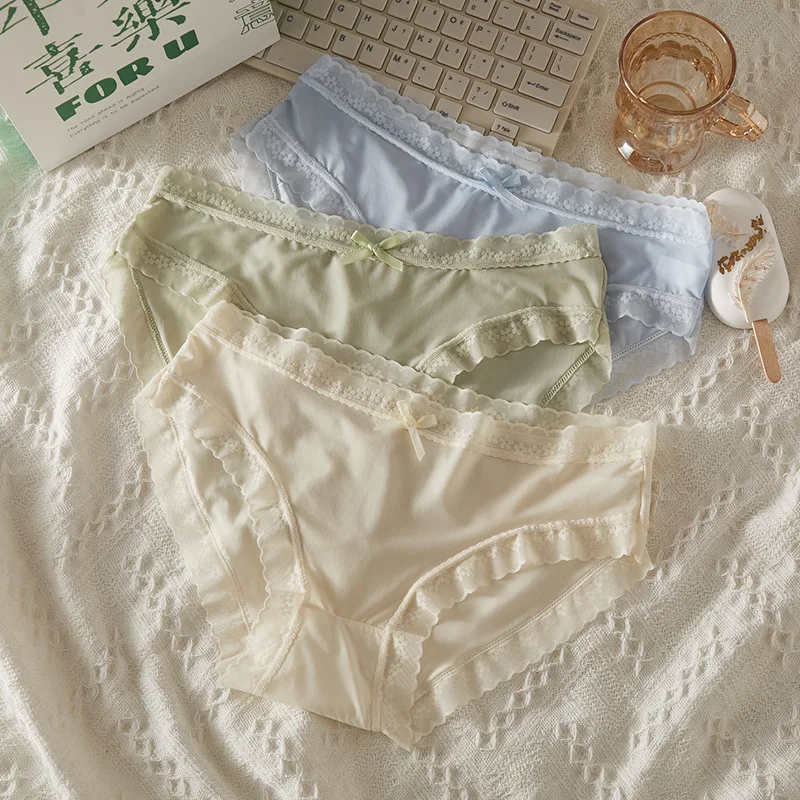 3Pcs Women Low Waist Panties Panties Sexy Lingerie Lace Quick Drying Briefs Female Seamless Underwear Solid Color Underpants image 3