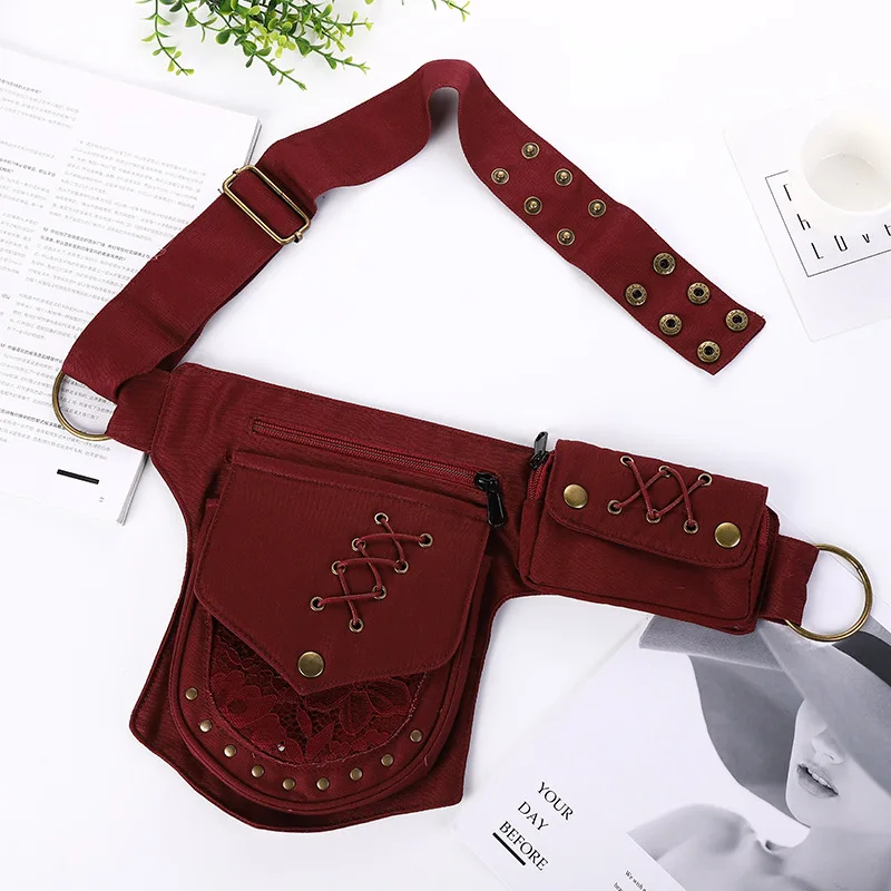 Unisex Medieval Steampunk Retro Rock Waist Belt Bag Ladies Shoulder Messenger Bag Female Waist Chain Bag Cosplay Accessories