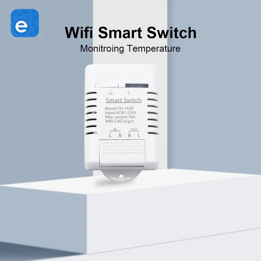 

EWelink Smart TH16 Switch 16A Thermostat Temperature Monitoring WiFi Switch Wireless Control Switch Compatible with Alexa Google