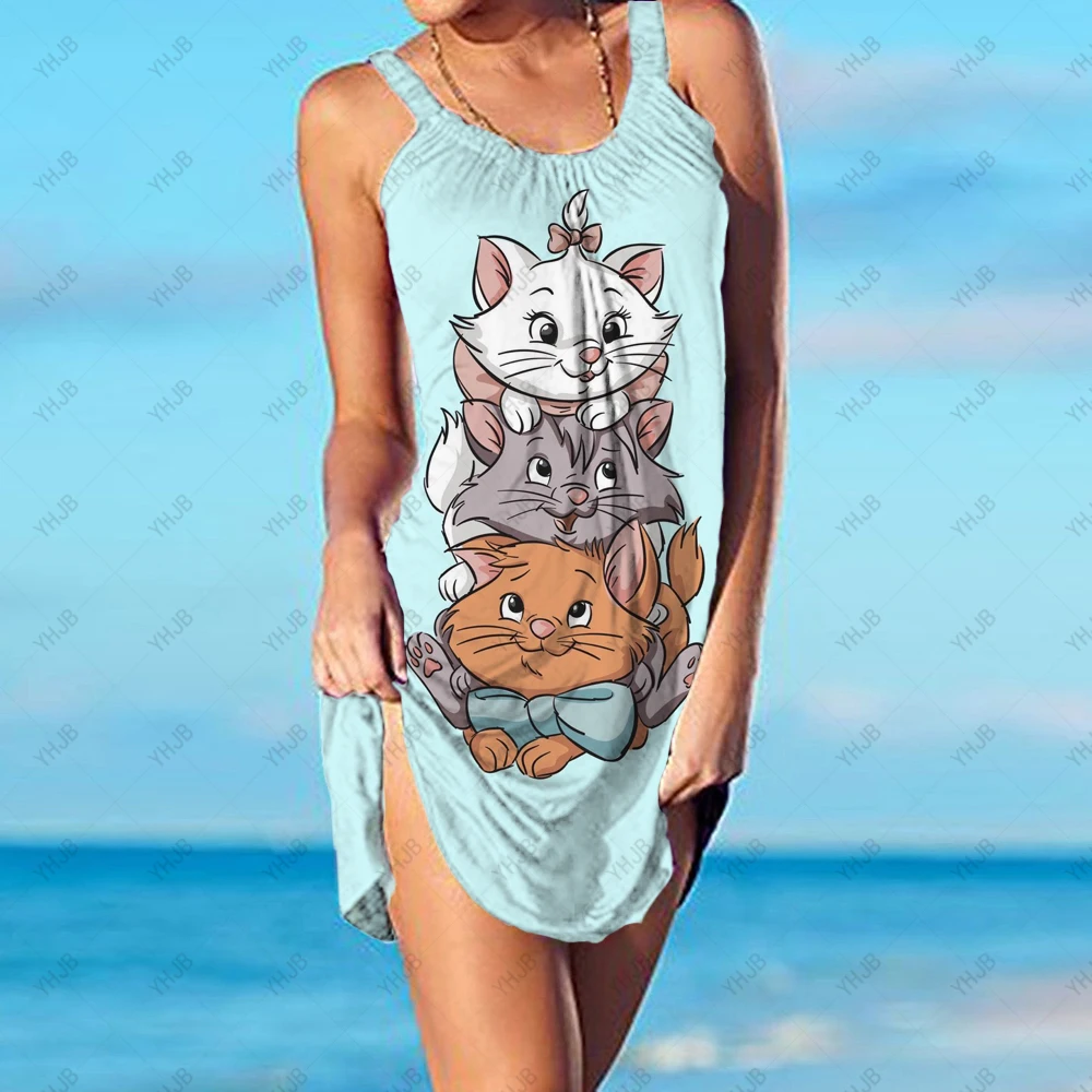 Disney Mini Dress Summer Mary Cat Nightclub Sexy Loose Dress Women's New Boutique Sleeveless Summer Beach Holiday Sundress