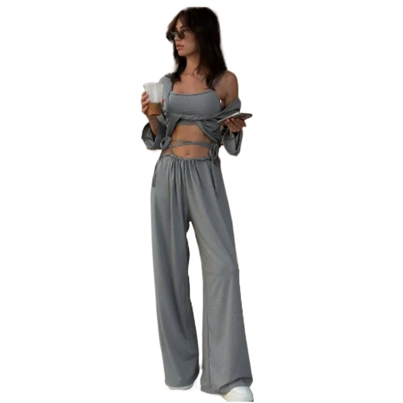 

Новинка! Модный и комфортный комплект для дома из модала: женские брюки, лонгслив и пижама-тройка для трансграничной торговли.