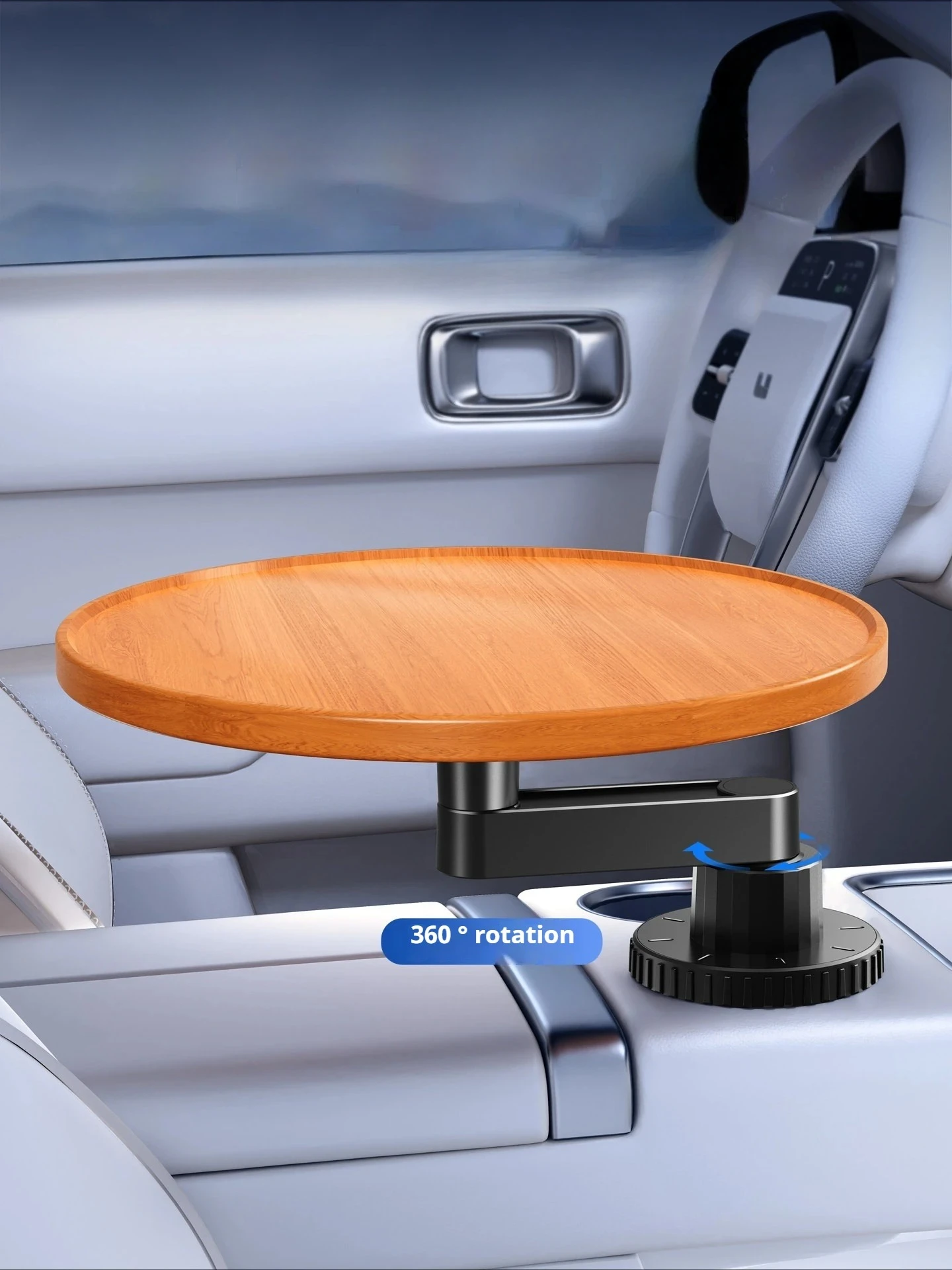 

Hipacool Multifunctional Wood Car Cup Holder & Laptop Desk 360° Rotatable Food Tray Table for Eating Drinking Storage Holder