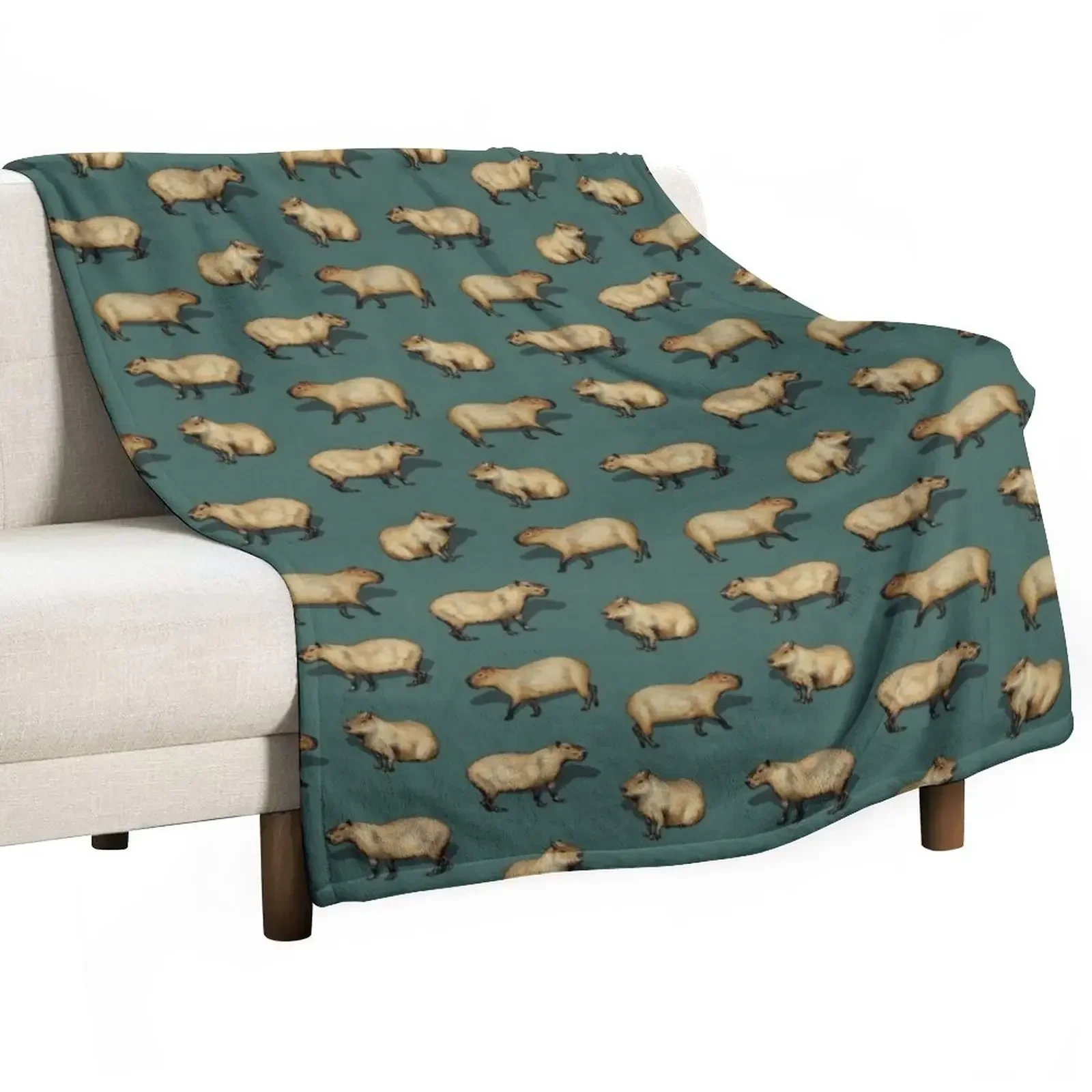 

Cute Capybara Pattern - Giant Rodents on Dark Teal Throw Blanket Comforter Luxury Designer Blankets