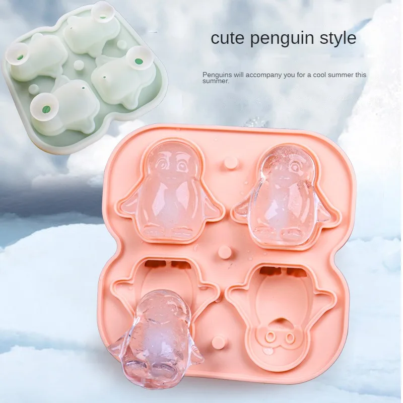 

4 Even Penguin Ice Cube Mold Whiskey Wine Cocktail Ice Chilled Making Mold Household Silicone Icetray Summer Ice Hockey Mould