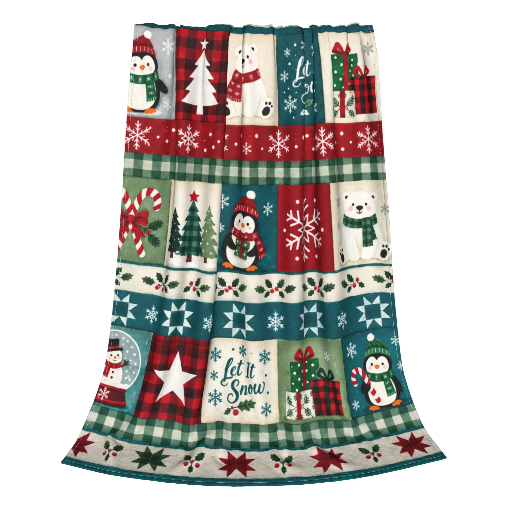 1PC Quilt Close-Up Christmas Theme Santa Claus Snowman And Elk Patterns Winter Blankets Adults Bedding Home Interior Sofa Knee
