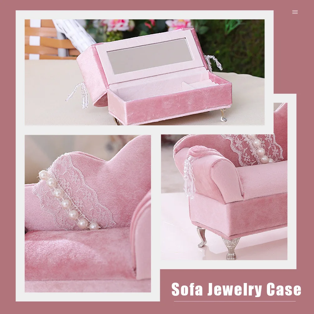 

Sofa Jewelry Organizer Box Pearl Lace Design Small Jewelry Storage Case for Rings Earrings Necklaces Desktop Lint Trinket Box