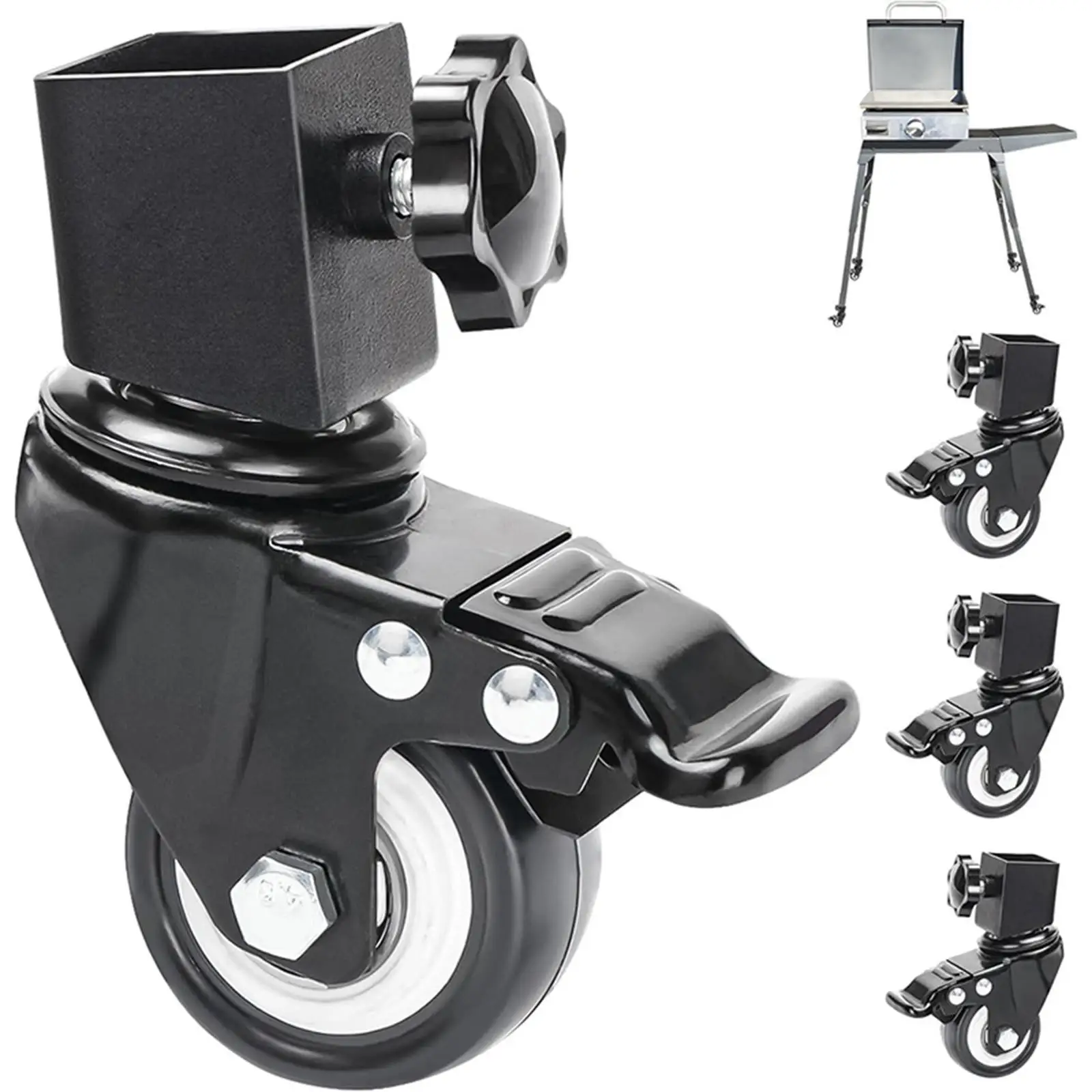 4x Griddle Caster Wheels Set with Lock Portable Durable 360 Degree Rotation Swivel Wheels for Backyard Camping Outdoor