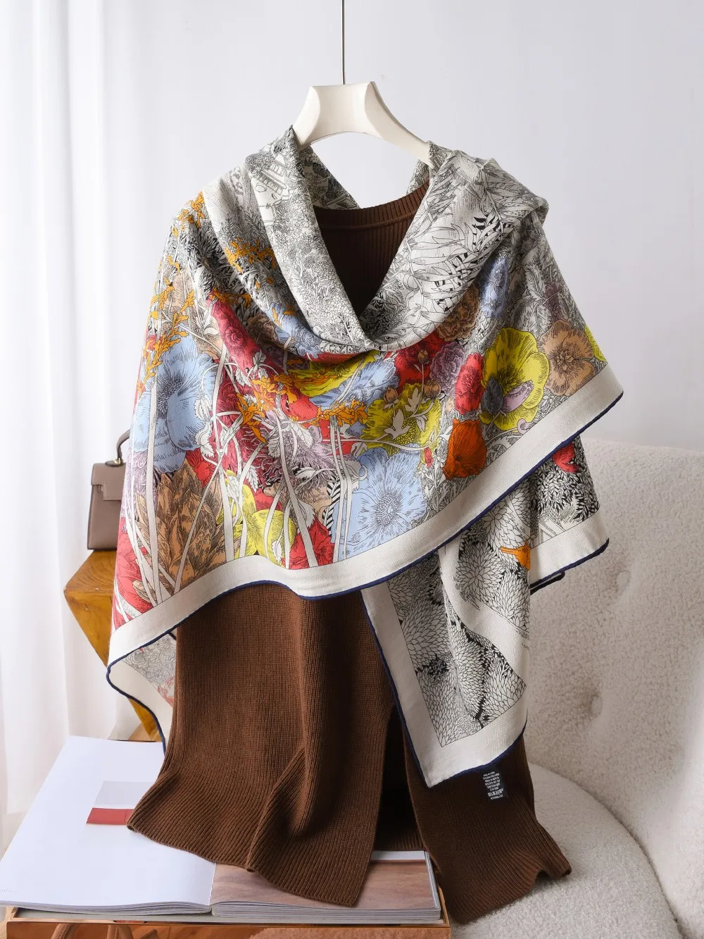 Women Silk Wool Scarf Big Cashmere Herms Hand Rolled Shawls Designer Luxury Stole Pashmina Warm Square Accessories Decoration