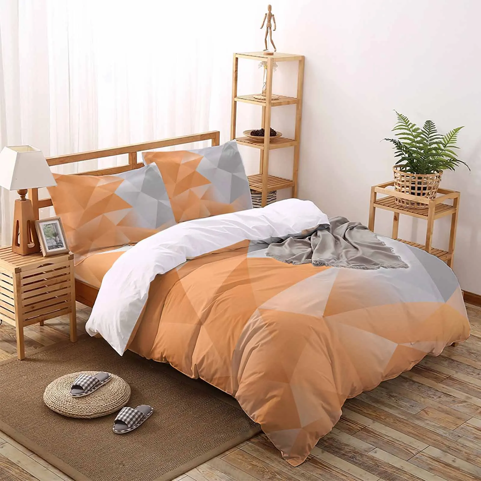 Abstract Gradient Orange The-4piece Textile Set on the Bed Includes Two Pillowcases One Duvet cases One Bedsheet Customization