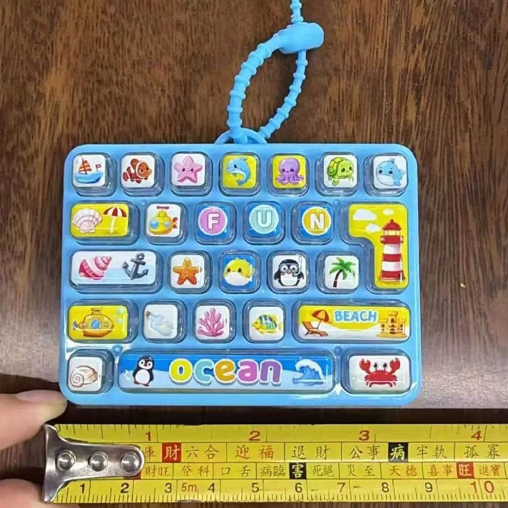 Cartoon 26 Keys Keyboard Keychain Animals Pressable Keys Fingertip Button Keyring with Lights Clicker Sound Sensory Clicker