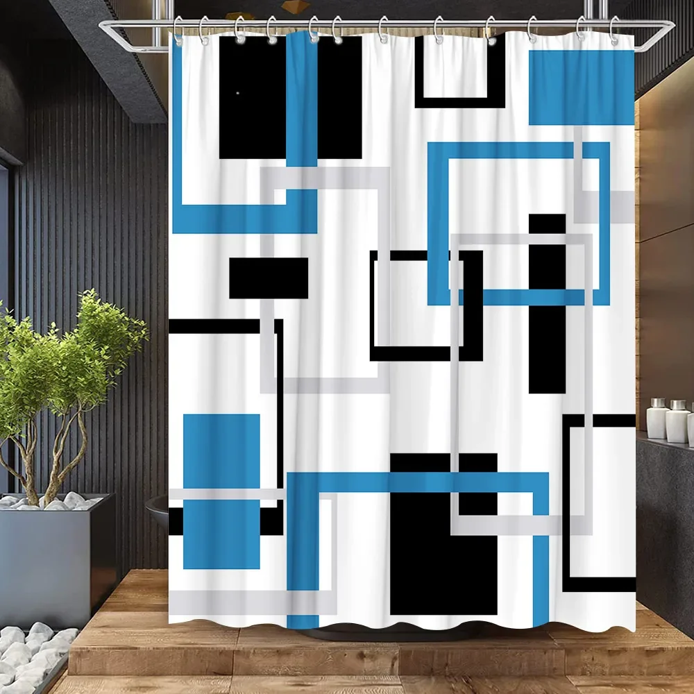 Abstrakter Geometrischer Schwarz-Weiß-Roter Duschvorhang 3D-Block Quadratisch Eleganter Rahmen Moderne Dekoration Stoff Badezimmer Mit Haken Grau