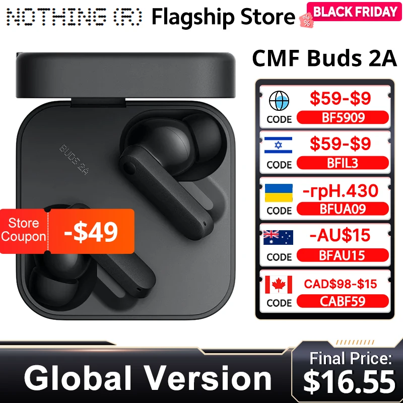 Global Version CMF Buds 2a Bluetooth 5.4 Up to 31H of playback 12.4mm Driver 42dB ANC 4HD Mics IP54