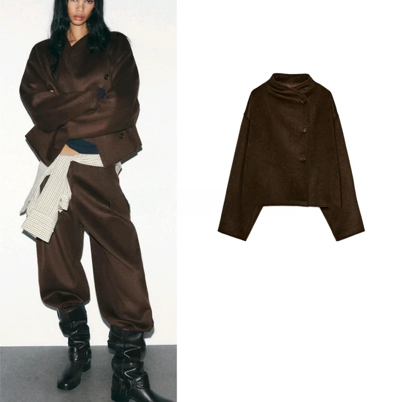 

Новое зимнее повседневное мягкое женское пальто Jaet с длинным воротником-стойкой и двойным клапаном, верхняя одежда из полиэстера и волокна