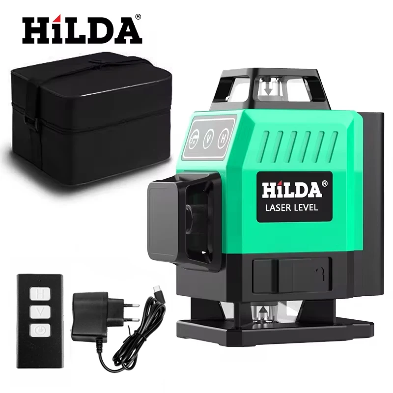 HILDA 16/12 Lines Laser Level Green Line SelfLeveling 360 Horizontal And Vertical Super Powerful Laser Level Green Beam